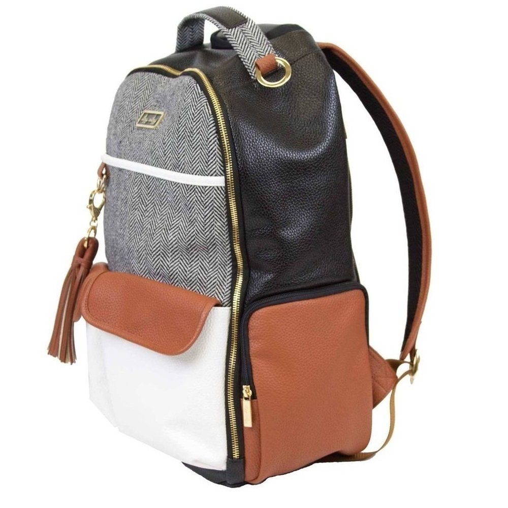 Itzy Ritzy Brown and White Baby Diaper Bag with Leather Accents - Picture 3 of 11